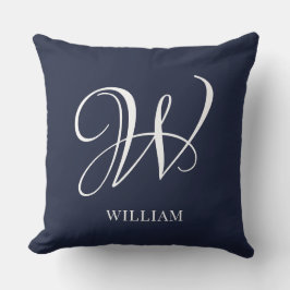 Almofada Monograma Azul-Marinho Elegante Personalizado Inic