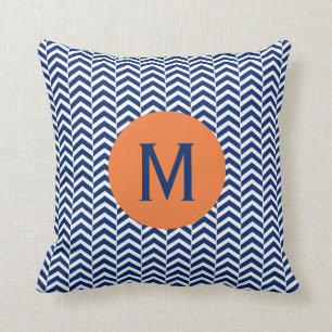 Almofada Monograma - Azul Real com Padrão de Chevron Laranj