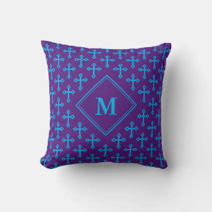 Almofada Monograma azul-roxo moderno do ciano