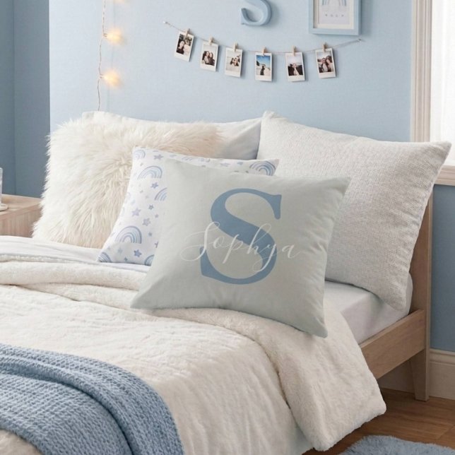 Almofada Monograma Azul Simples Personalizado (Criador carregado)