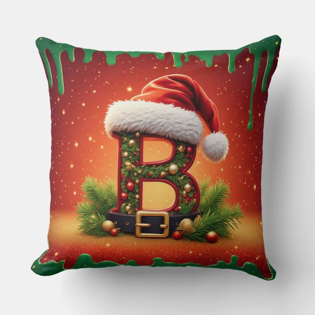 Almofada Monograma B Com Charme de Férias de Natal 🎅 (Frente)