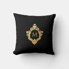 Almofada Monograma Black Faux Dourado Crest Elegage
