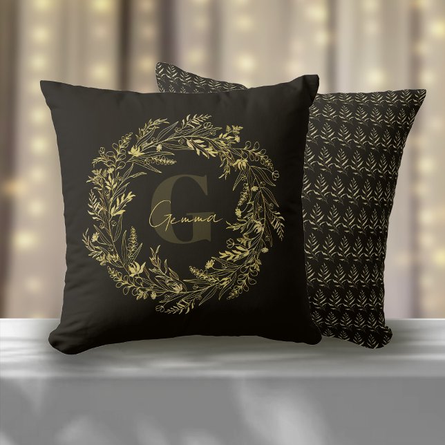 Almofada Monograma Botânico Dourado com Letra G (Criador carregado)