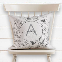 Almofada Monograma Botânico Floral Rosa bonito