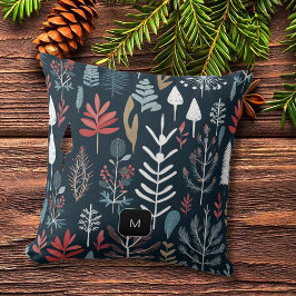 Almofada Monograma botânico preto moderno e elegante Natal