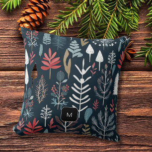 Almofada Monograma botânico preto moderno e elegante Natal