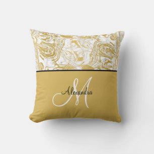 Almofada Monograma branco Dourado, mármore branco e preto