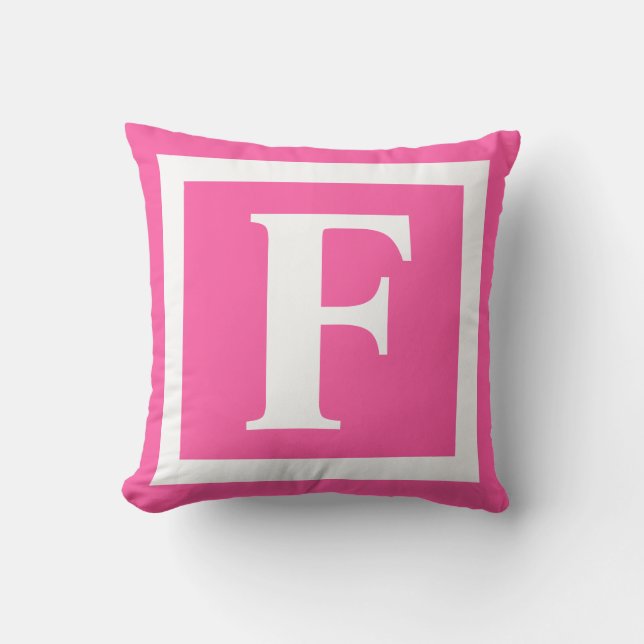 Almofada Monograma Branco Rosa Moderno Inicial (Frente)