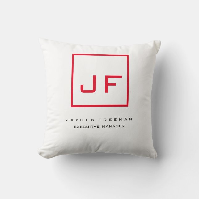 Almofada Monograma Branco Vermelho Moderno Minimalista (Frente)