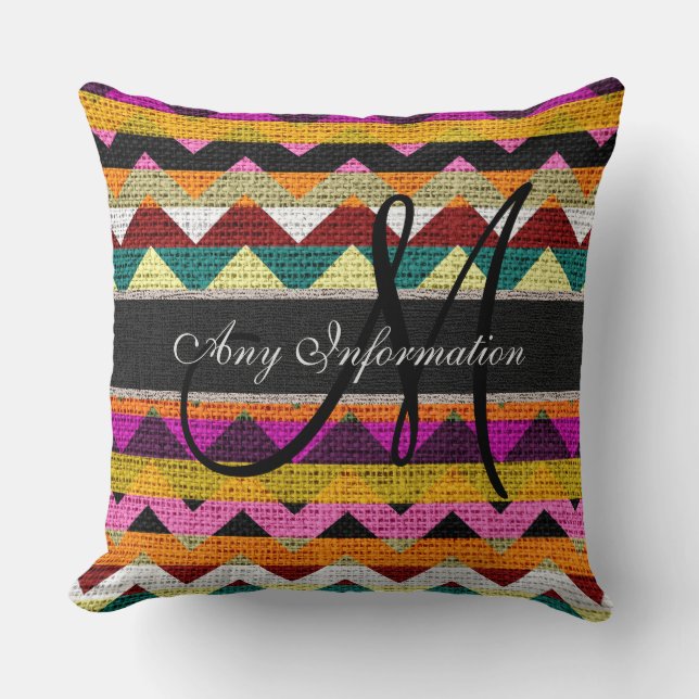 Almofada Monograma Chevron Burlap Russo #7 (Frente)