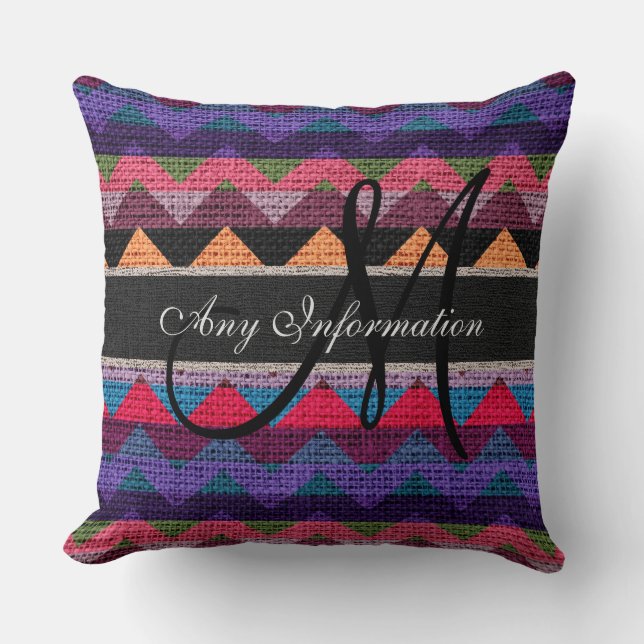 Almofada Monograma Chevron Burlap Russo 9 (Frente)