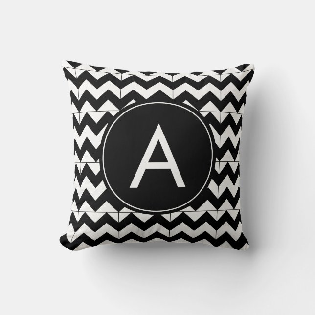 Almofada Monograma Chevron Preto e Branco Moderno (Frente)