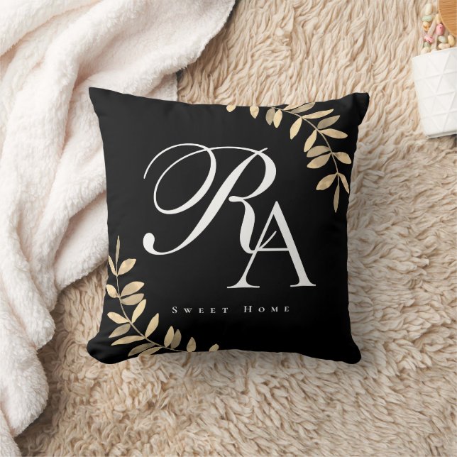 Almofada Monograma chic simples preto (Cobertor)