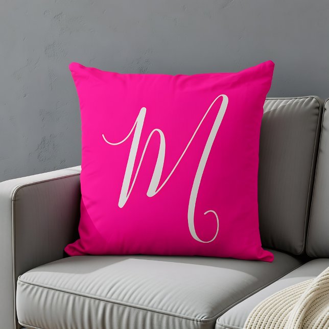 Almofada monograma chique rosa quente (Criador carregado)