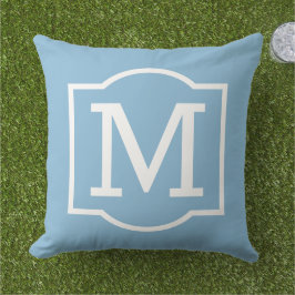 Almofada Monograma Clássico em Branco e Azul Céu com Moldur