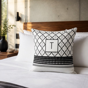 Almofada Monograma com Padrão Preto e Branco