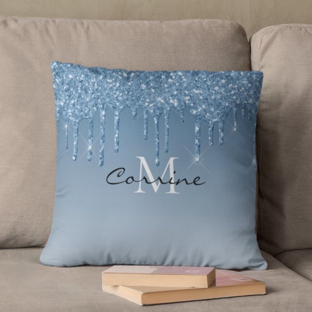 Almofada Monograma Congelado Azul Gelado Glitter Metálico (Criador carregado)