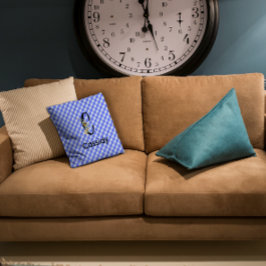 Almofada Monograma, cor de água, flor de gingham, padrão az