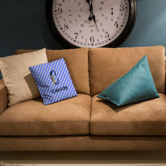 Almofada Monograma, cor de água, flor de gingham, padrão az