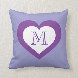 Almofada Monograma, coração branco e roxo