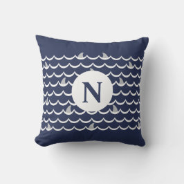 Almofada Monograma da espinha de tubarão azul marinho