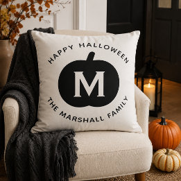 Almofada Monograma da família Pumpkin Preta Feliz Halloween