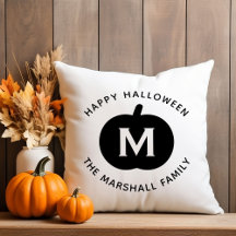 Monograma da família Pumpkin Preta Feliz Halloween