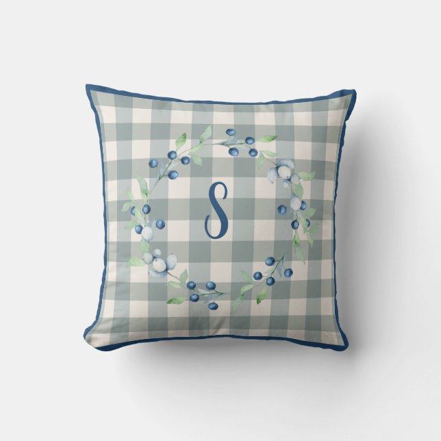 Almofada Monograma da Farmhouse de Gingham xadrez (Frente)