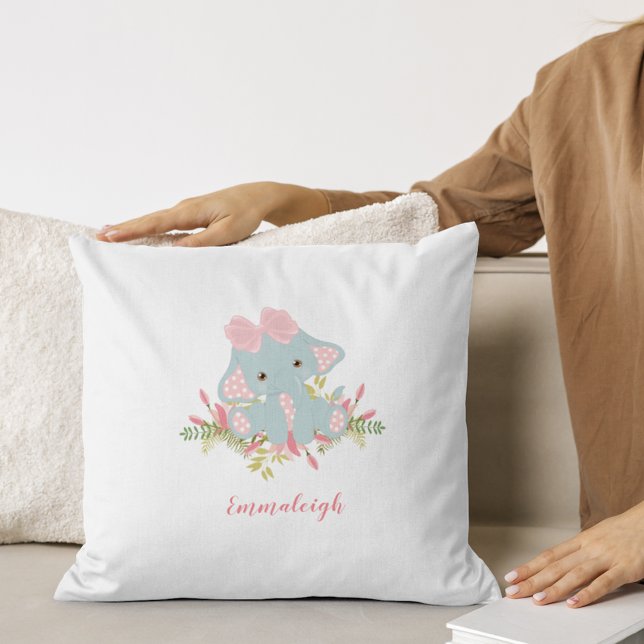 Almofada Monograma da Menina Elefante-Gelada (Criador carregado)