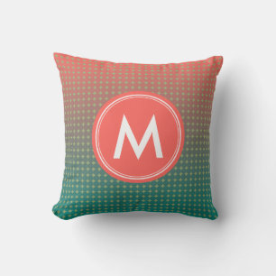 Almofada Monograma da mistura de cor sunset de Coral e Teal