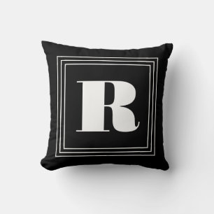 Almofada Monograma de 3 Quadros Preto e branco