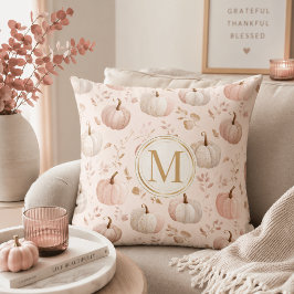 Almofada Monograma de Abóbora Pastel – Inicial Personalizad
