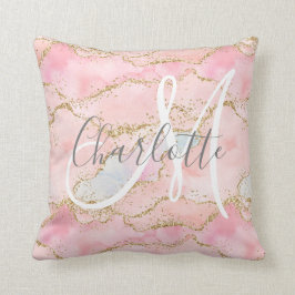 Almofada Monograma de agitação com brilho dourado cor-de-ro