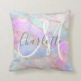 Almofada Monograma de agitação por brilho dourado iridescen