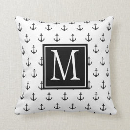 Almofada Monograma de Âncora Náutica Preta e Branca
