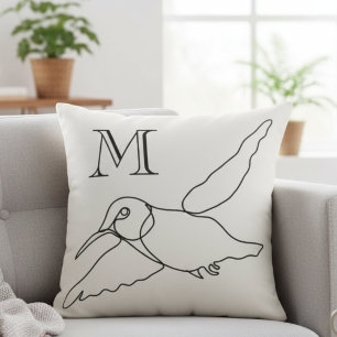 Almofada Monograma de Arte de Linha de Beija-flor Presente