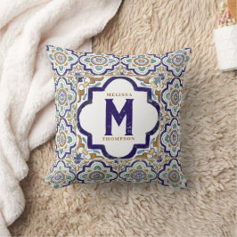 Almofada Monograma de Azulejos Botânicos de Vintage