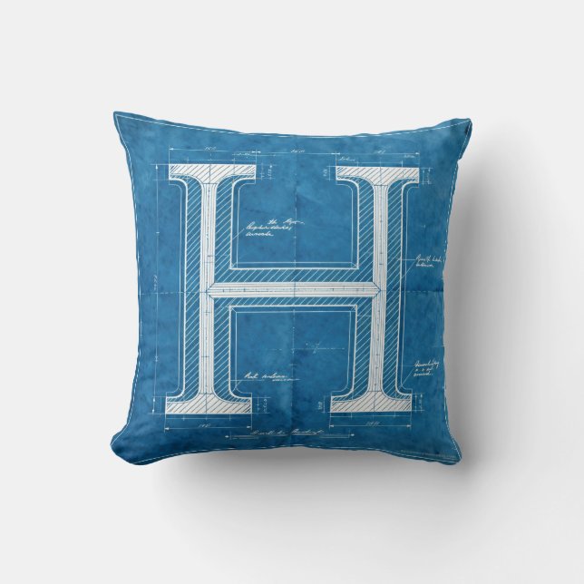 Almofada Monograma de Blueprint Letra H (Frente)