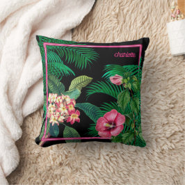 Almofada Monograma de Botânica Tropical Neon Pink