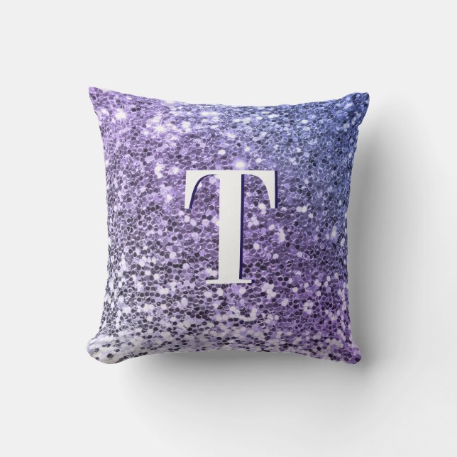 Almofada Monograma de Brilho Grosso com Ombre Roxo Personal (Frente)