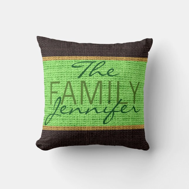 Almofada Monograma de Burlap Russo Verde (Frente)