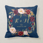 Almofada Monograma de Casamento Azul de Marinho Floral da B<br><div class="desc">Personalize este "Travesseiro de Monograma de Casamento Azul de Marinho Floral Burgundy" para adicionar um toque especial. É uma adição perfeita para combinar as suas cores e estilos. (1) Para mais personalização, clique no link "personalizar mais" e use nossa ferramenta design para modificar esse modelo. (2) Se precisar de ajuda...</div>