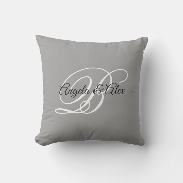 Almofada Monograma de Casamento Cinza Preto e Branco Sofist (Frente)