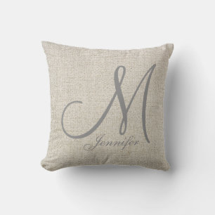 Almofada Monograma de CINZAS de linhagem ECRU de BEIGE leve