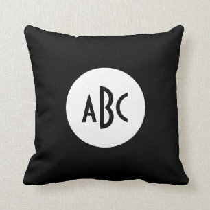 Almofada Monograma de Círculo Branco e Preto