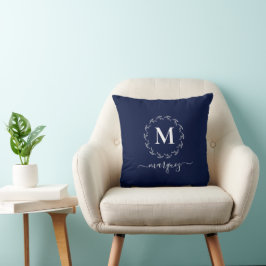 Almofada Monograma de cupão Personalizado Azul-Marinho Eleg