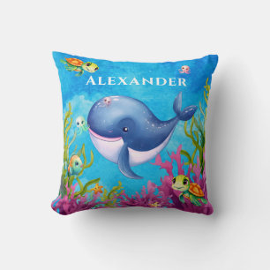 Almofada Monograma de Cuta Nome Turtle Sea Turtle Whale