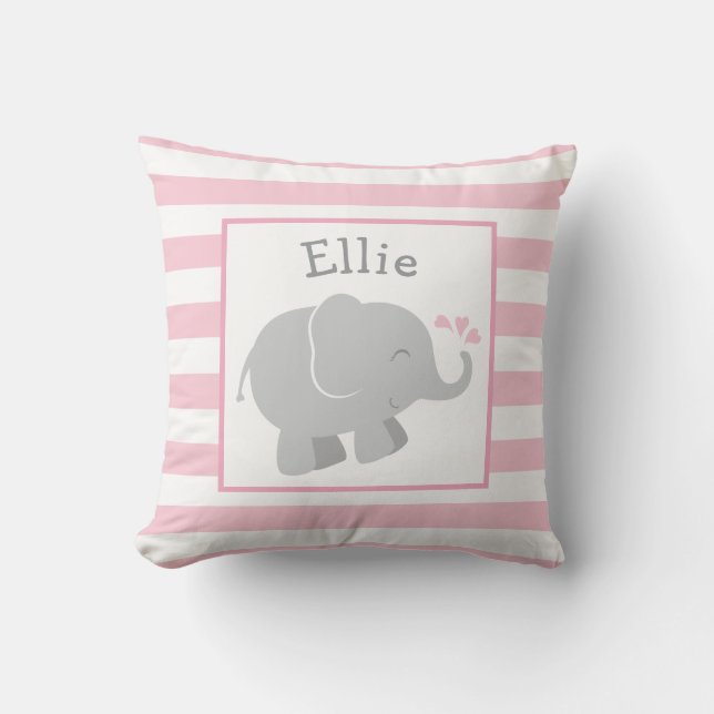Almofada Monograma de Elefante Moderno Rosa e Cinza (Frente)