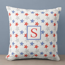 Almofada Monograma de Estrela Patriótica | Americana Vermel