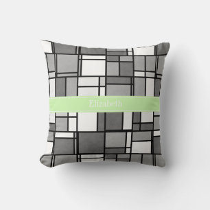 Almofada Monograma de Fita de Aipo em Estilo Mondrian Branc